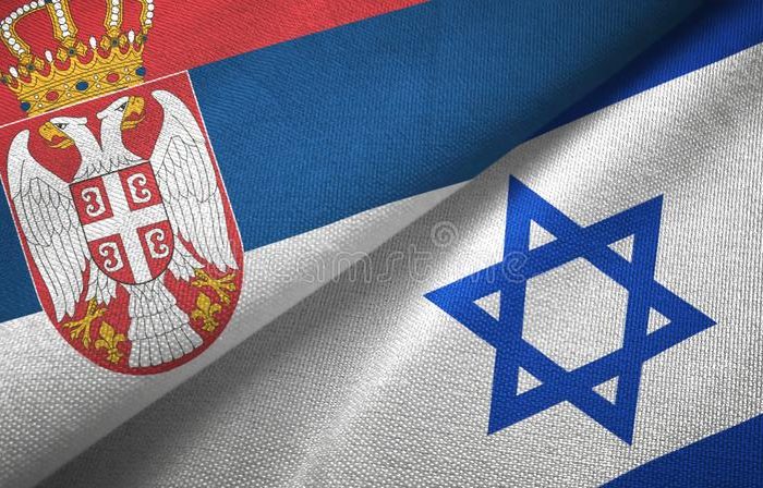 serbia israel two flags textile cloth fabric texture serbia israel flags together textile cloth fabric texture 146938385