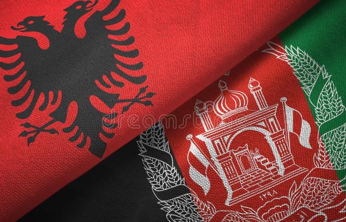 albania afghanistan flags together textile cloth fabric texture albania afghanistan two flags textile cloth fabric texture 145810475