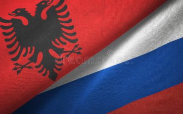 albania russia two flags textile cloth fabric texture albania russia flags together textile cloth fabric texture 145810999 1